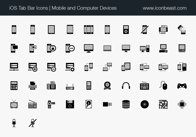mobile and computer devices iOS tab bar icons black